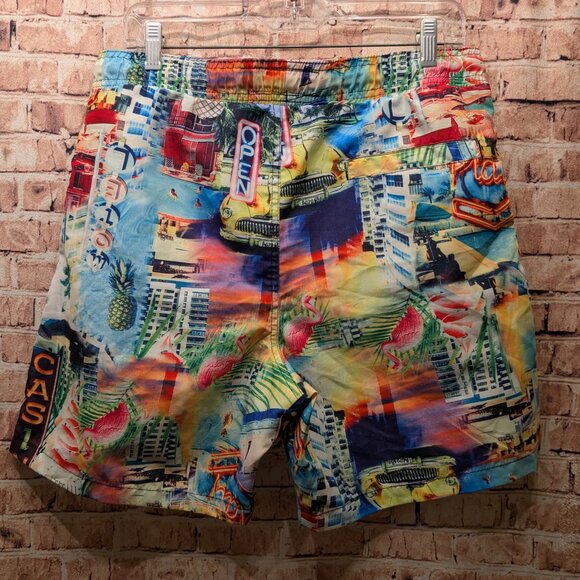 Surf Society Colorful Casino Print Swim Shorts Size Large - Picture 7 of 11